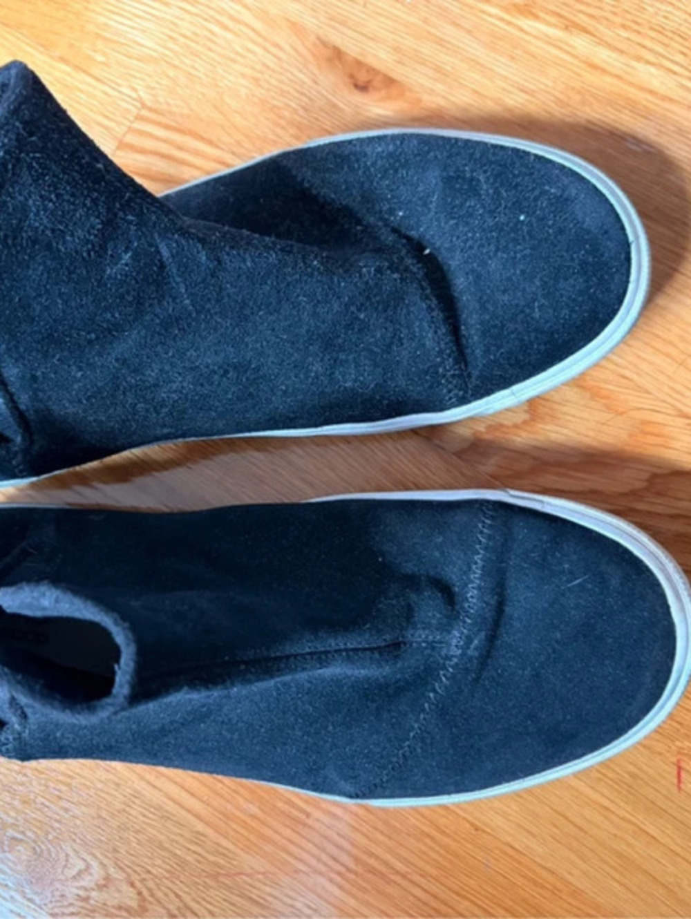Toms high top suede slip ons black